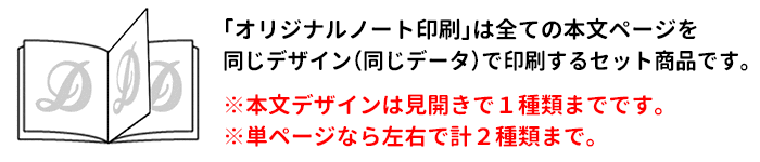 オリジナルノートは全ての本文ページを同じデザイン（同じデータ）で印刷するセット商品です